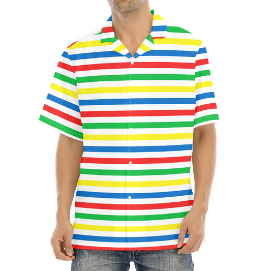 Colorful Striped Pattern Print Aloha Shirt