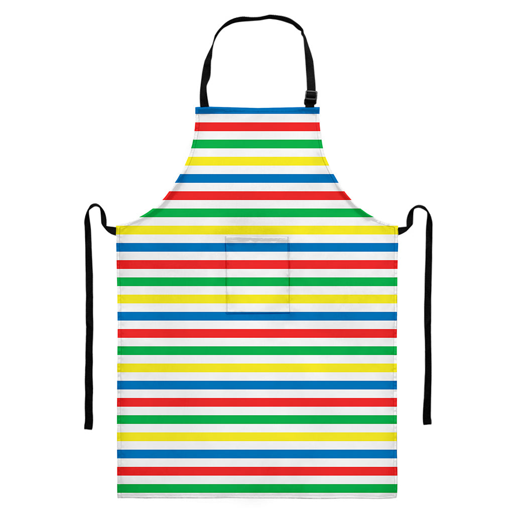 Colorful Striped Pattern Print Bib Apron With Pocket