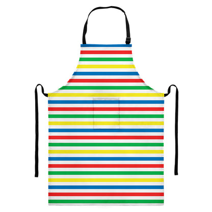 Colorful Striped Pattern Print Bib Apron With Pocket