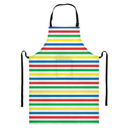 Colorful Striped Pattern Print Bib Apron With Pocket