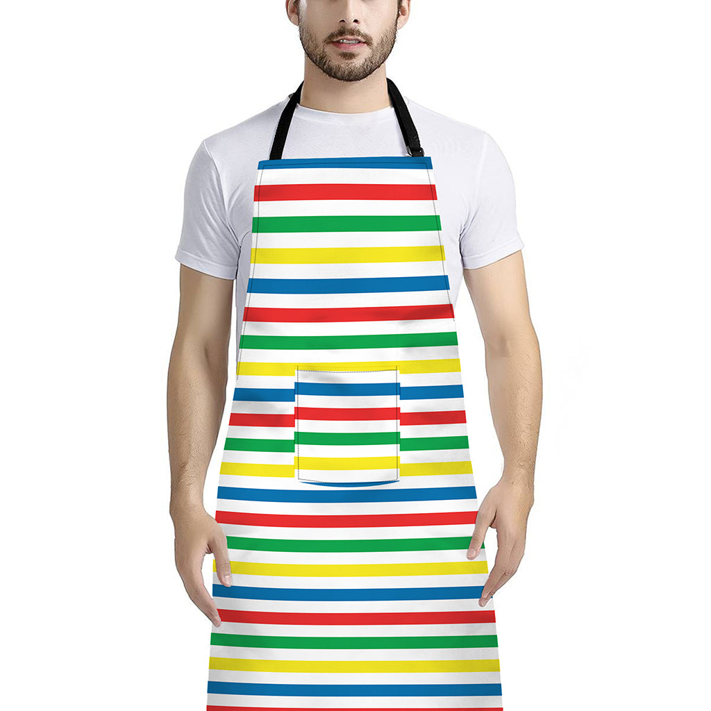 Colorful Striped Pattern Print Bib Apron With Pocket