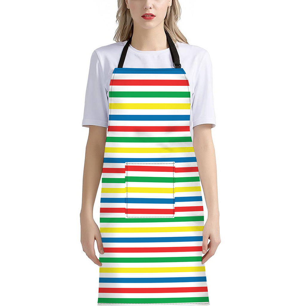 Colorful Striped Pattern Print Bib Apron With Pocket