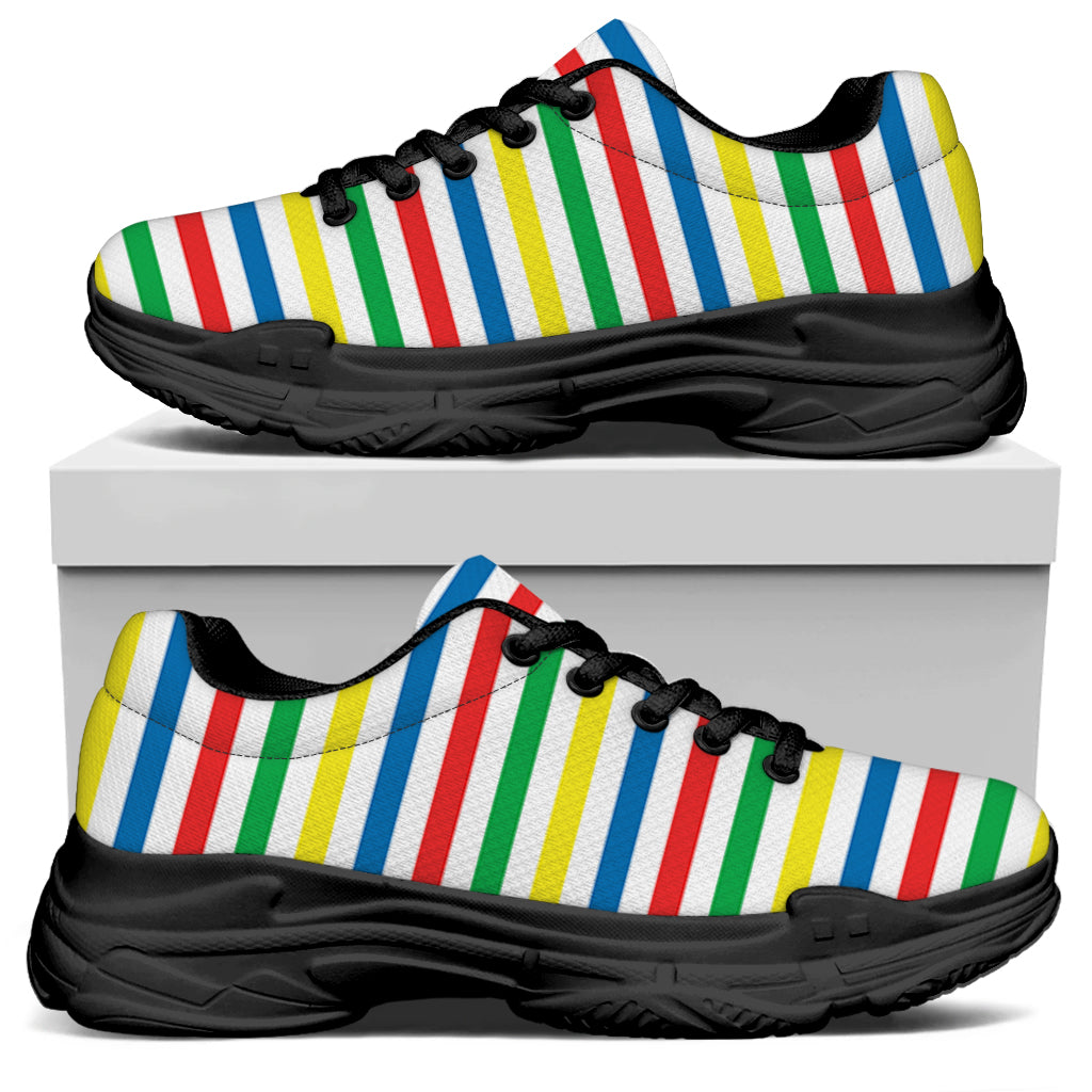 Colorful Striped Pattern Print Black Chunky Shoes