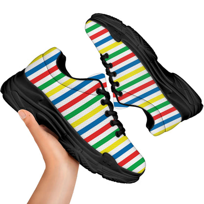 Colorful Striped Pattern Print Black Chunky Shoes