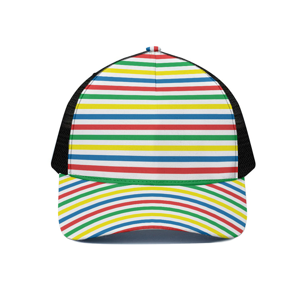 Colorful Striped Pattern Print Black Mesh Trucker Cap