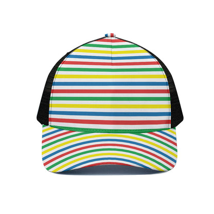 Colorful Striped Pattern Print Black Mesh Trucker Cap