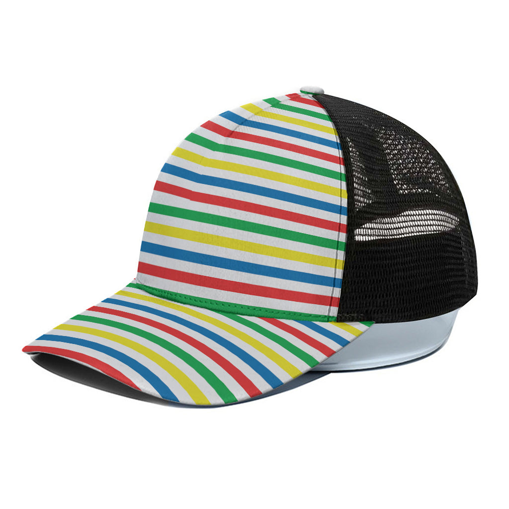 Colorful Striped Pattern Print Black Mesh Trucker Cap