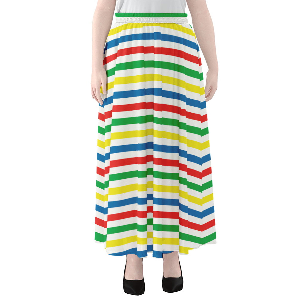 Colorful Striped Pattern Print Chiffon Maxi Skirt