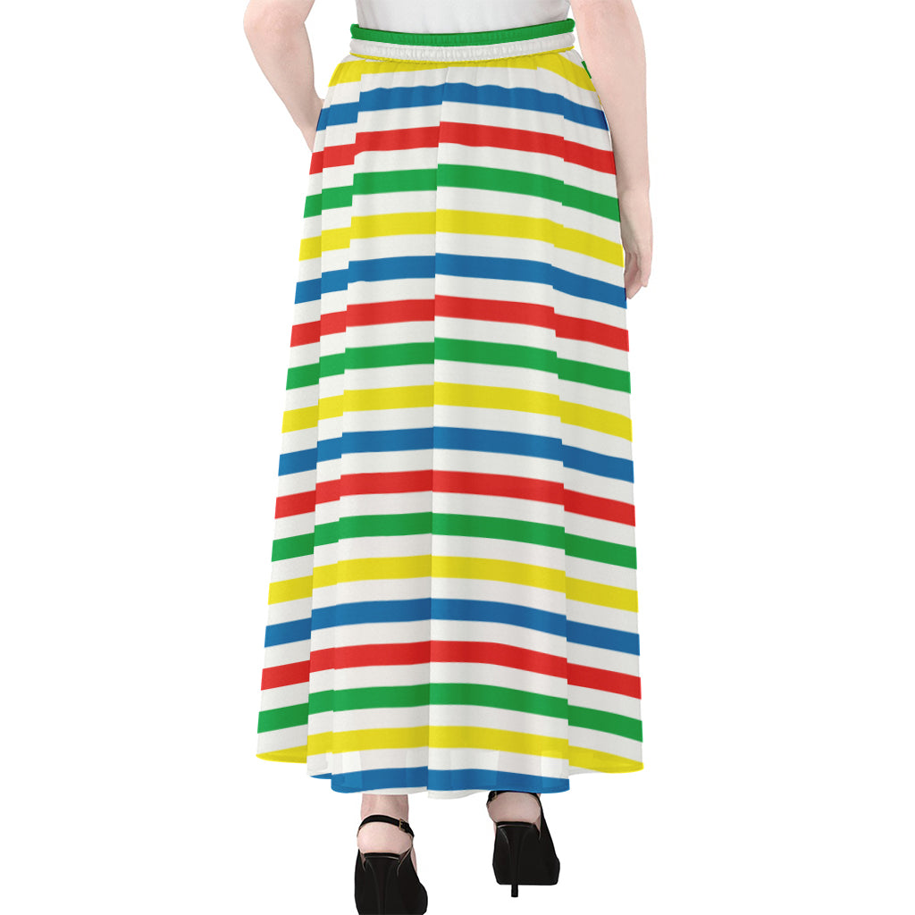 Colorful Striped Pattern Print Chiffon Maxi Skirt