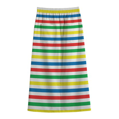 Colorful Striped Pattern Print Cotton Front Slit Maxi Skirt