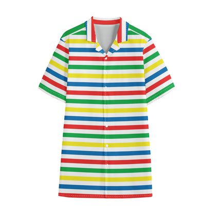 Colorful Striped Pattern Print Cotton Hawaiian Shirt