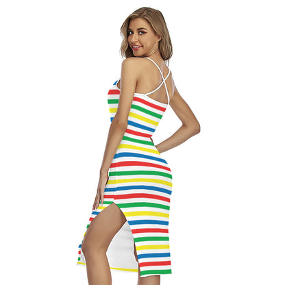 Colorful Striped Pattern Print Cross Back Cami Dress