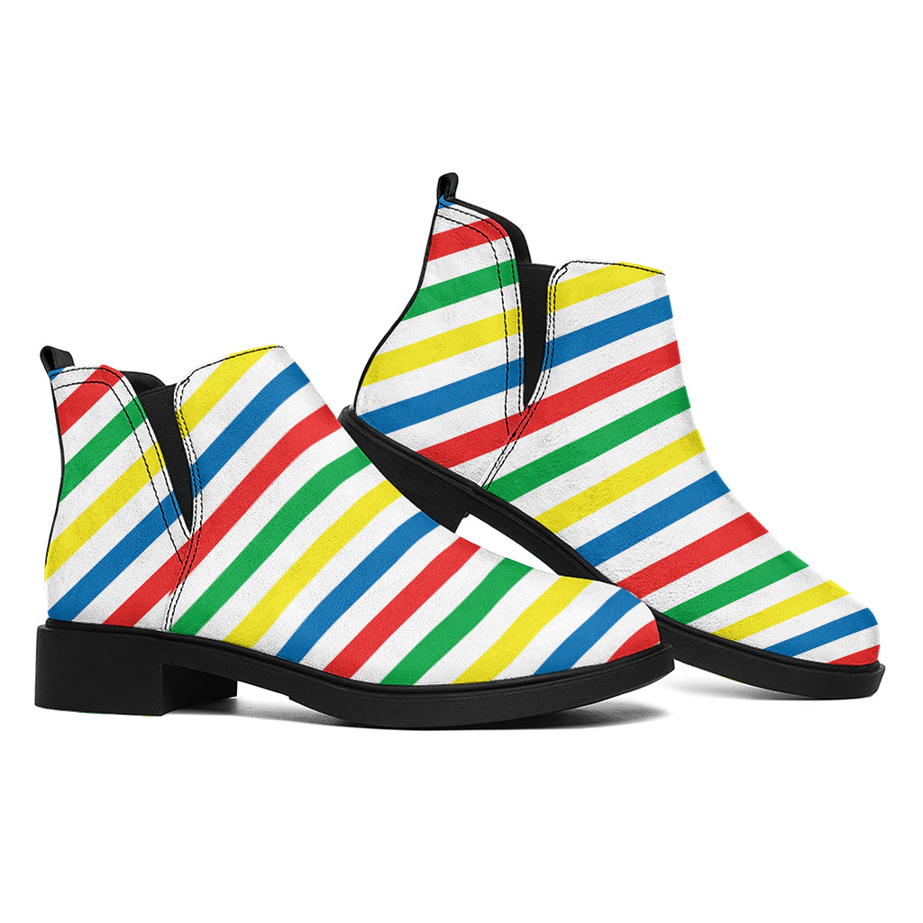 Colorful Striped Pattern Print Flat Ankle Boots