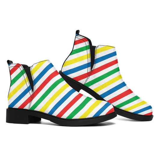Colorful Striped Pattern Print Flat Ankle Boots