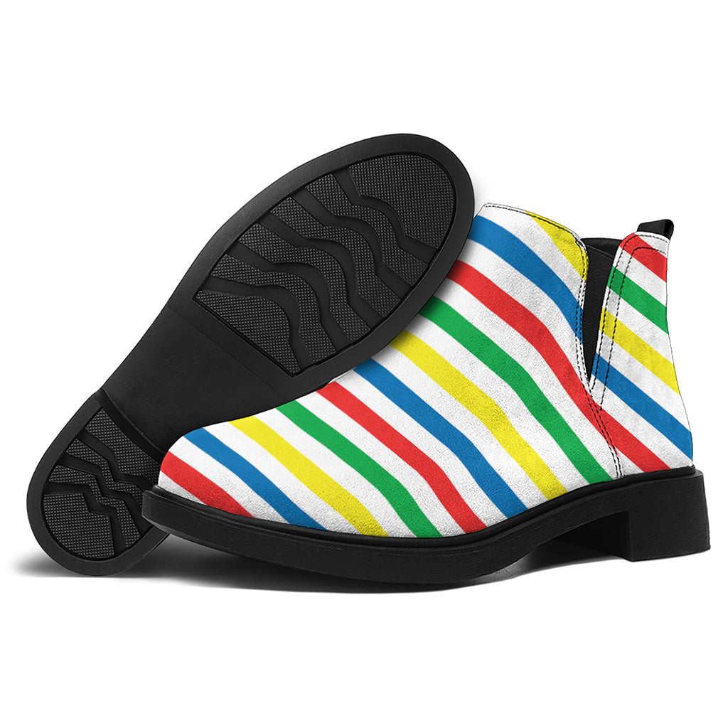 Colorful Striped Pattern Print Flat Ankle Boots