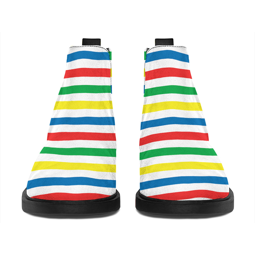 Colorful Striped Pattern Print Flat Ankle Boots
