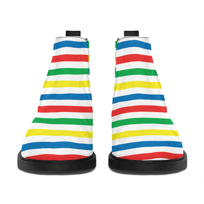 Colorful Striped Pattern Print Flat Ankle Boots