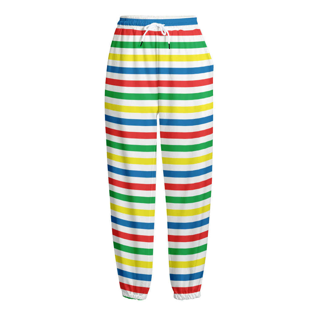 Colorful Striped Pattern Print Fleece Lined Knit Pants