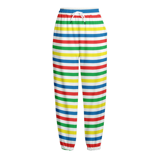 Colorful Striped Pattern Print Fleece Lined Knit Pants