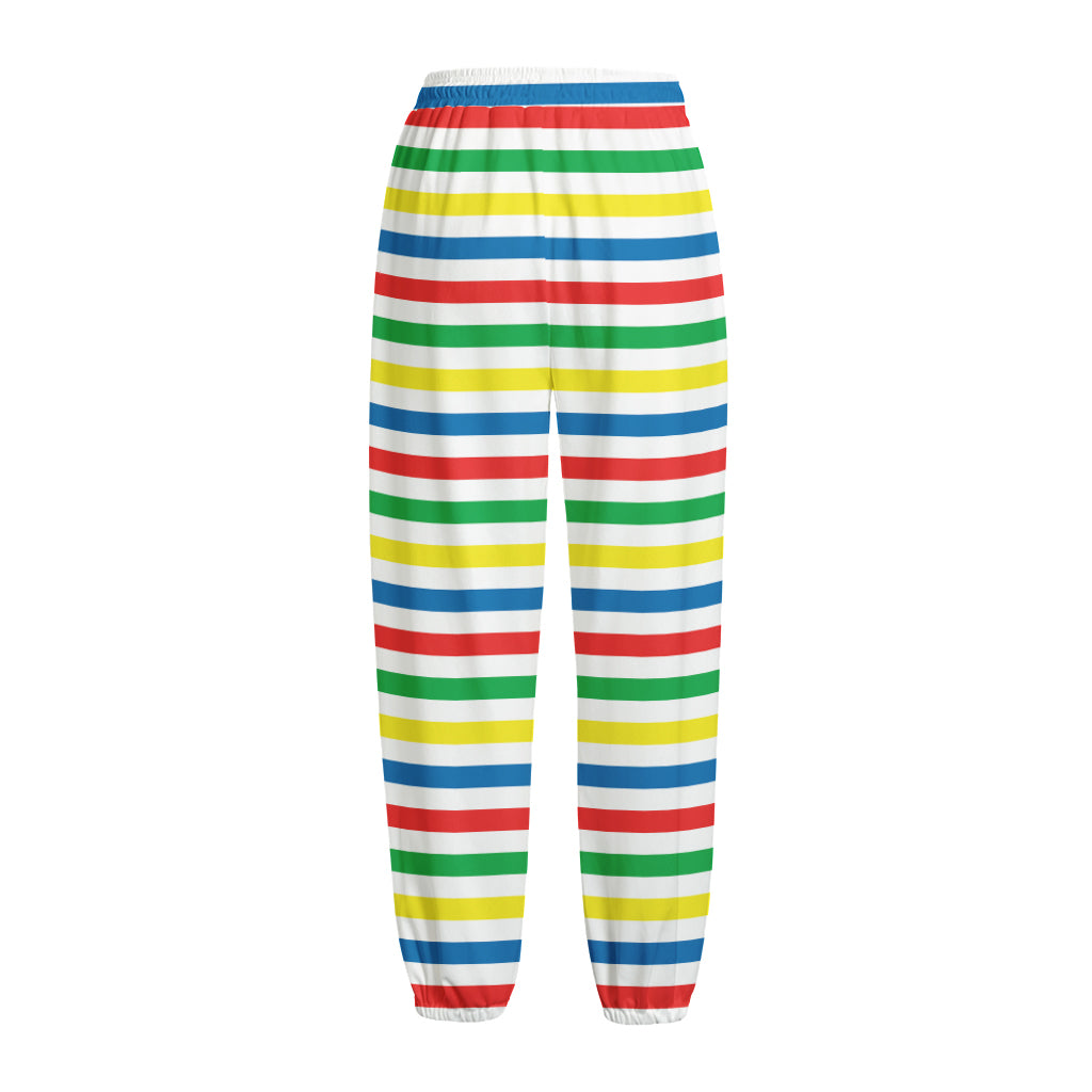 Colorful Striped Pattern Print Fleece Lined Knit Pants