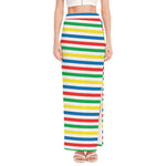 Colorful Striped Pattern Print High Slit Maxi Skirt