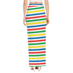 Colorful Striped Pattern Print High Slit Maxi Skirt