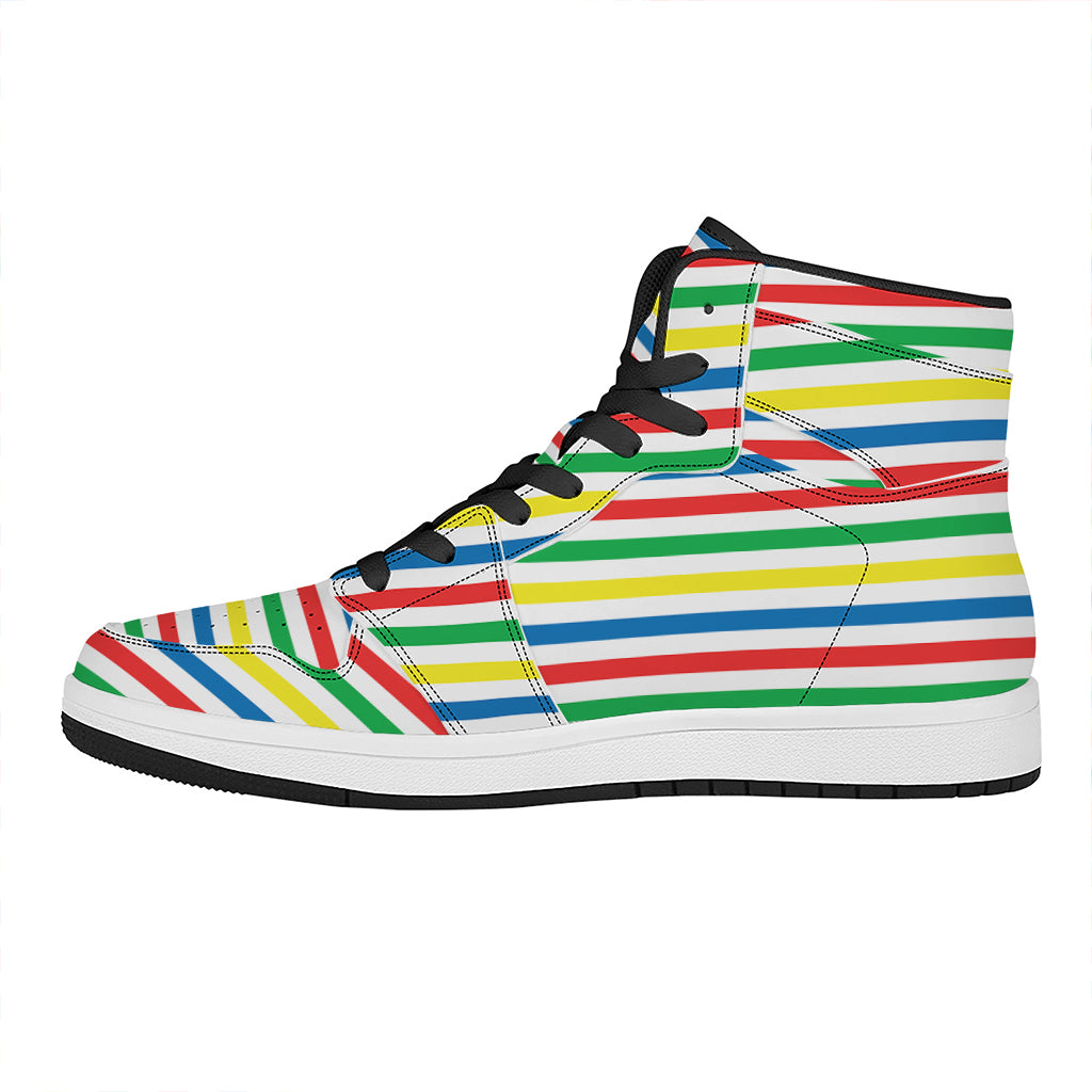 Colorful Striped Pattern Print High Top Leather Sneakers