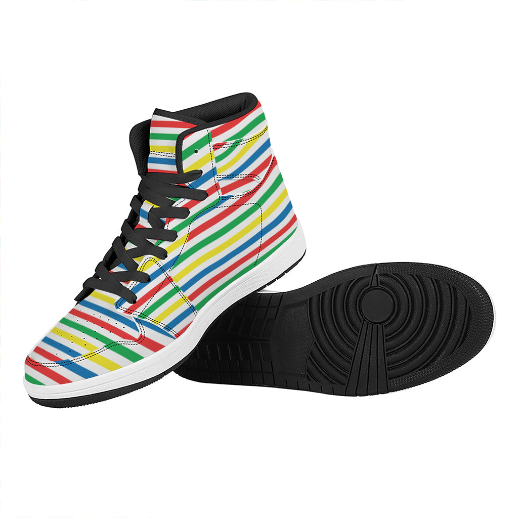 Colorful Striped Pattern Print High Top Leather Sneakers