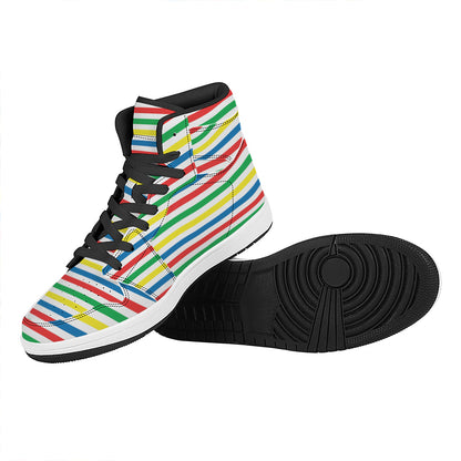Colorful Striped Pattern Print High Top Leather Sneakers