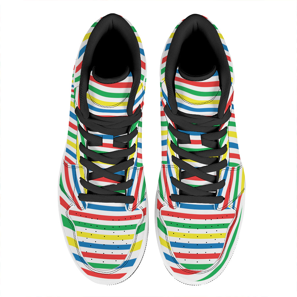 Colorful Striped Pattern Print High Top Leather Sneakers