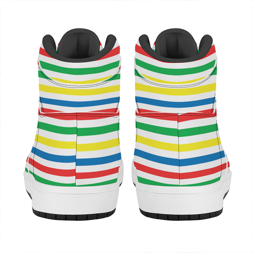 Colorful Striped Pattern Print High Top Leather Sneakers