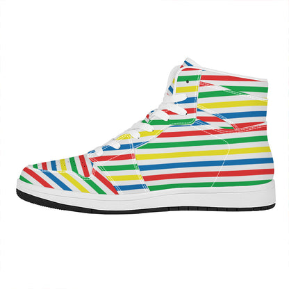 Colorful Striped Pattern Print High Top Leather Sneakers