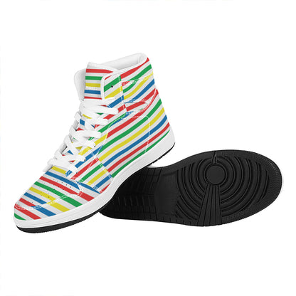 Colorful Striped Pattern Print High Top Leather Sneakers