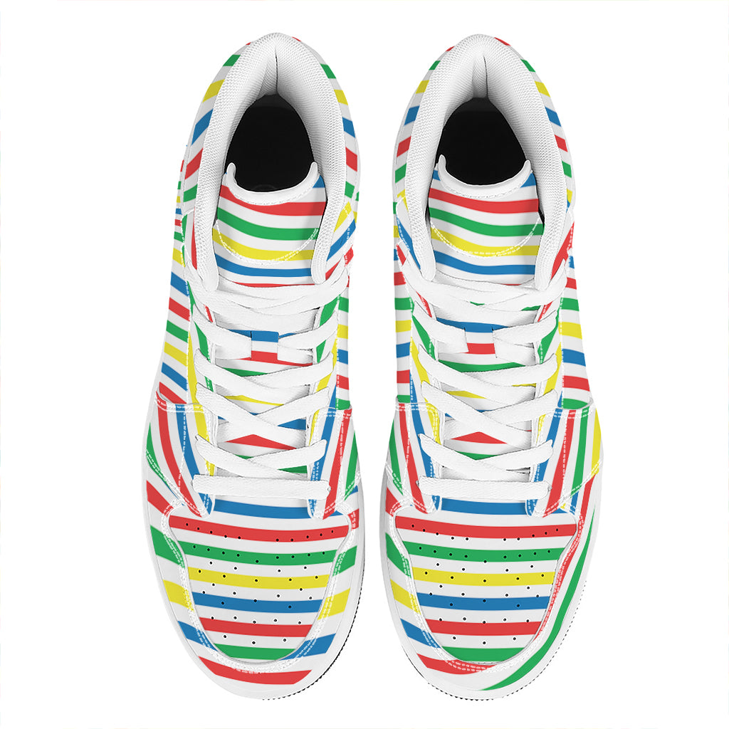 Colorful Striped Pattern Print High Top Leather Sneakers