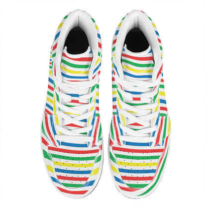 Colorful Striped Pattern Print High Top Leather Sneakers