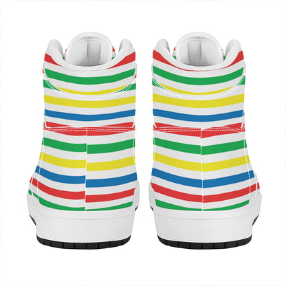 Colorful Striped Pattern Print High Top Leather Sneakers