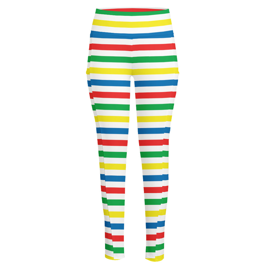 Colorful Striped Pattern Print High-Waisted Pocket Leggings