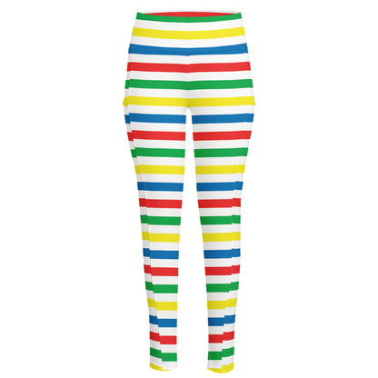 Colorful Striped Pattern Print High-Waisted Pocket Leggings