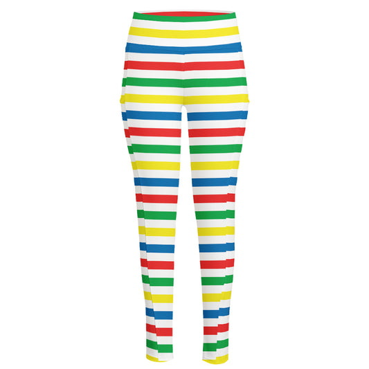 Colorful Striped Pattern Print High-Waisted Pocket Leggings