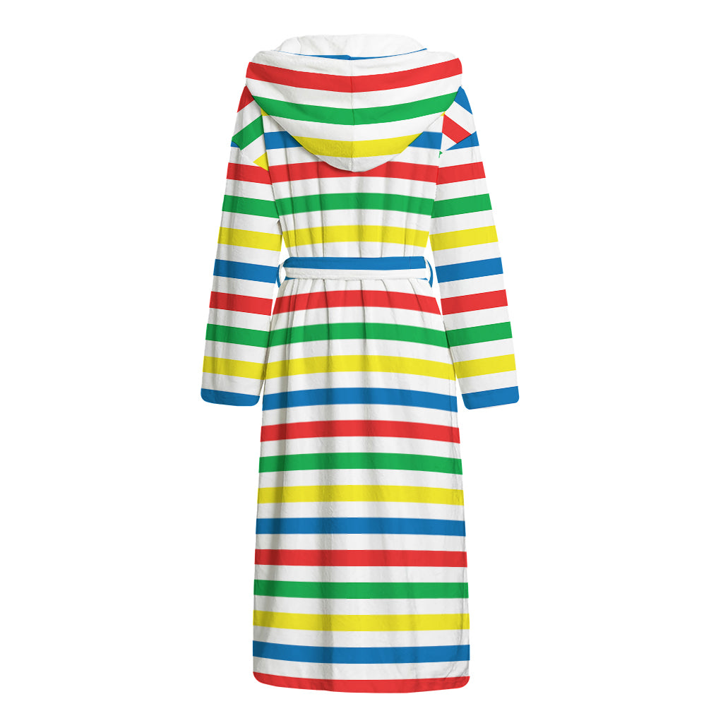 Colorful Striped Pattern Print Hooded Bathrobe