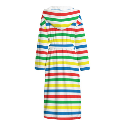 Colorful Striped Pattern Print Hooded Bathrobe