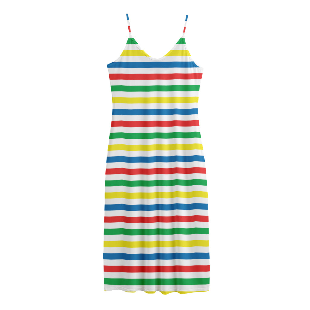 Colorful Striped Pattern Print Jersey Midi Cami Dress