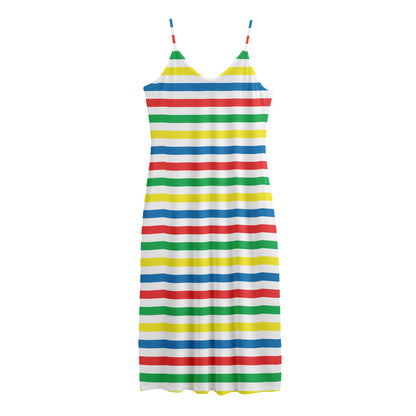 Colorful Striped Pattern Print Jersey Midi Cami Dress