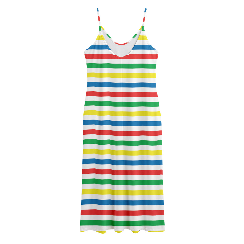 Colorful Striped Pattern Print Jersey Midi Cami Dress
