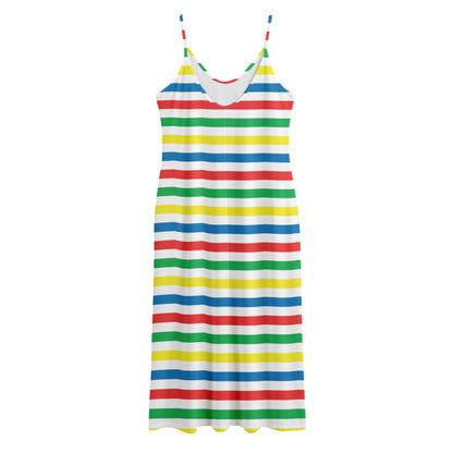 Colorful Striped Pattern Print Jersey Midi Cami Dress