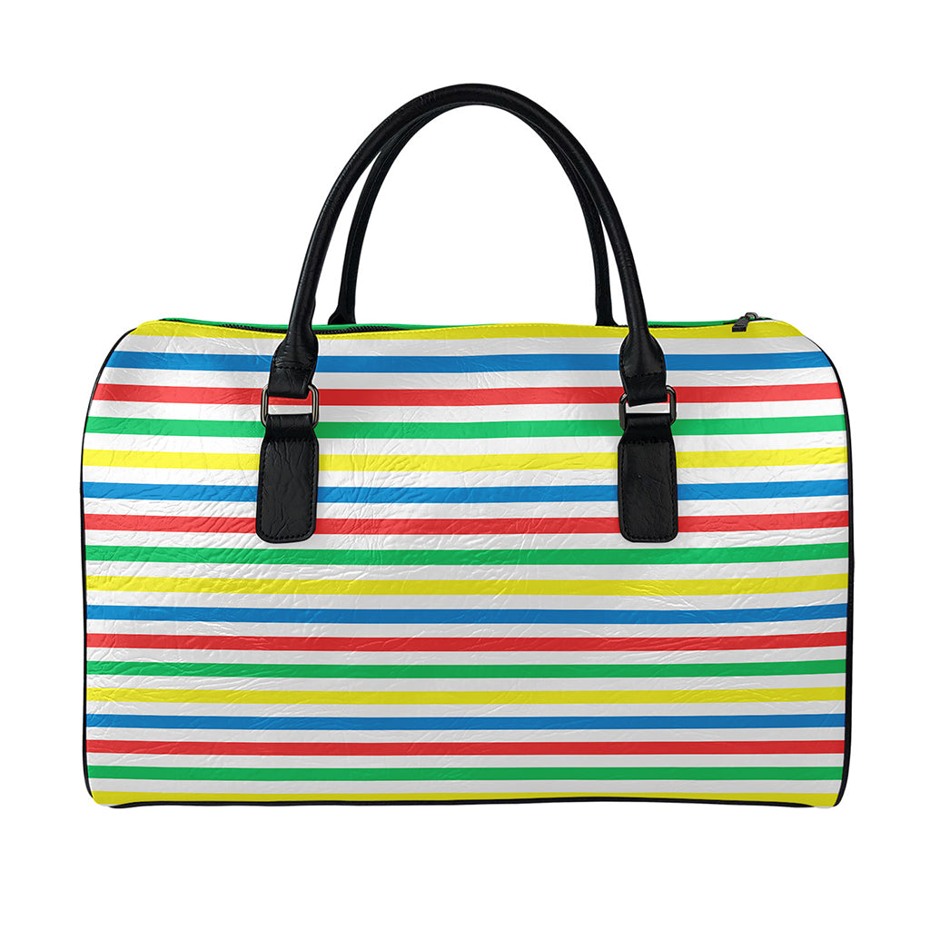 Colorful Striped Pattern Print Leather Duffle Bag