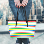 Colorful Striped Pattern Print Leather Tote Bag