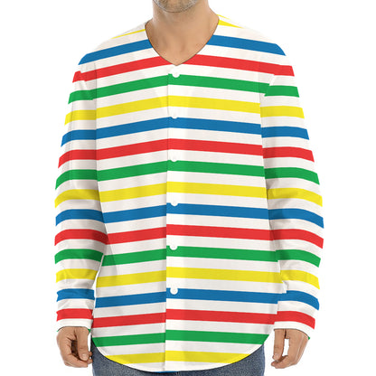 Colorful Striped Pattern Print Long Sleeve Baseball Jersey