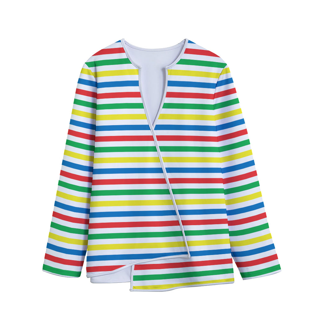 Colorful Striped Pattern Print Long Sleeve Short Coat