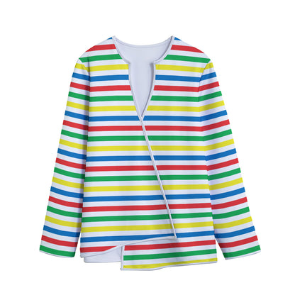 Colorful Striped Pattern Print Long Sleeve Short Coat